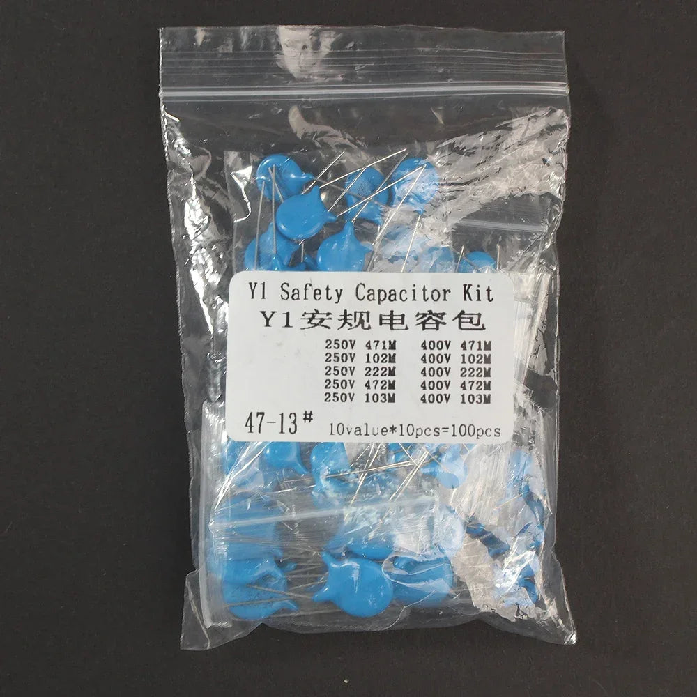 100PCS Y1 SafetyCapacitor 250V 400V 102M 103M 471M 222M 472M 470PF 1NF 2.2NF 4.7NF 10NF Set of Ceramic Capacitors Kit