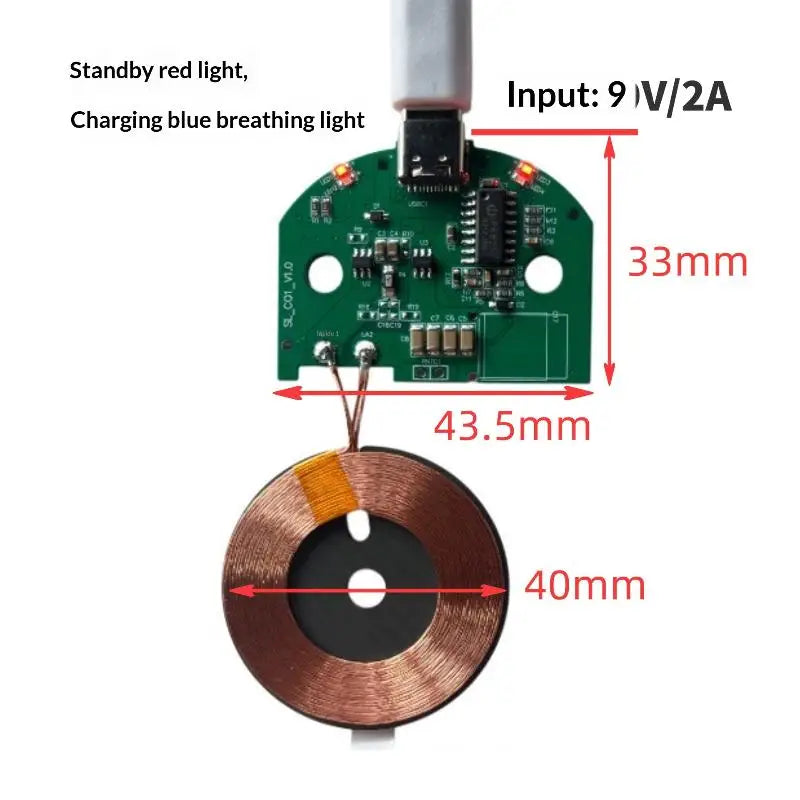 1Pcs Standard Wireless Charging TYPE-C MICRO-USB 5V 9V 15W Wireless Charger Module Transmitter PCBA Circuit Board Coil