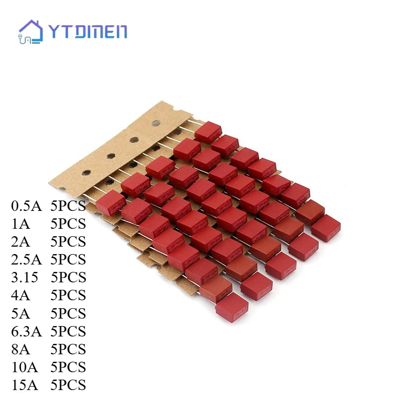 55PCS Square Fuse Components Kit 250V Fuse for Slow Blow Tube Fuse 0.5A 1A 2A 2.5A 3.15A 4A 5A 6.3A 8A 10A 15A