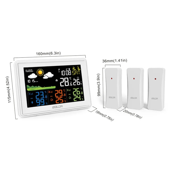 BALDR Wireless Color Weather Station Digital LCD Hygrometer Thermometer Barometer DCF Alarm Clock Calendar 3 Forecast Sensor