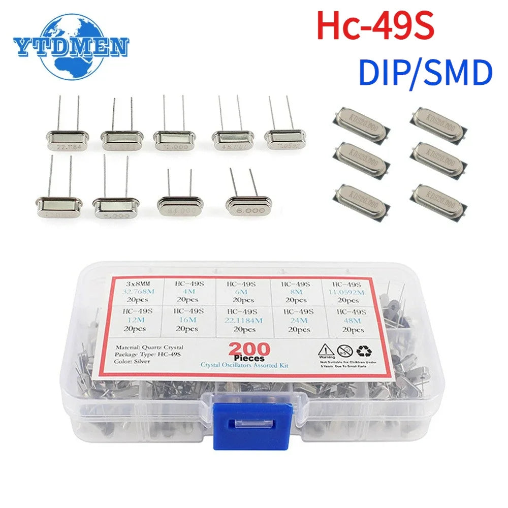 35-200pcs Crystal Oscillator Electronic Kit HC-49S DIP/SMD Ceramic Quartz Resonator Hc-49 Set 4Mhz 6Mhz 8Mhz 12Mhz 16Mhz 20Mhz