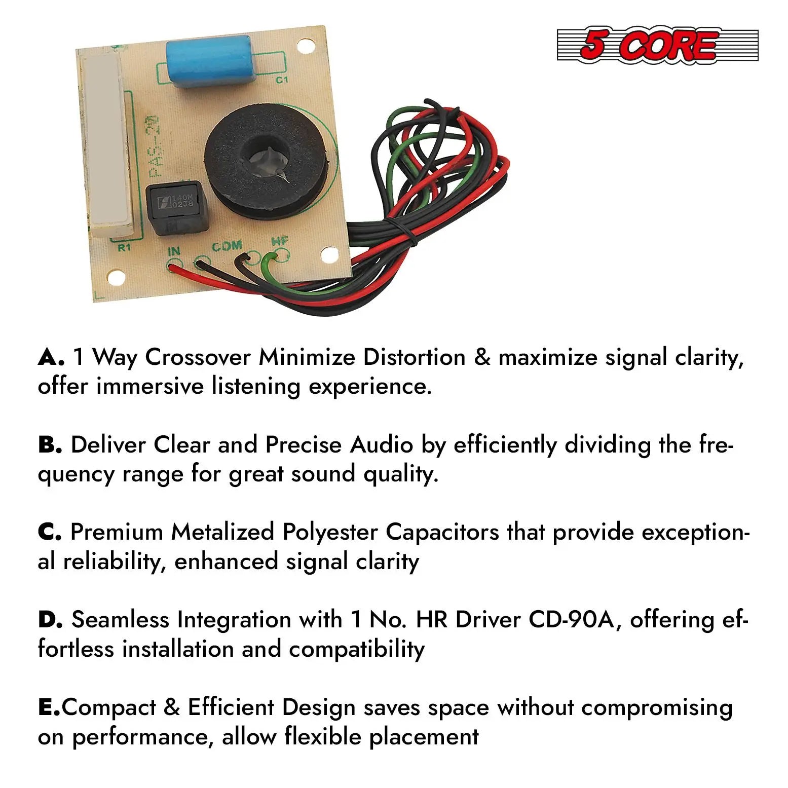 5 CORE 1 Way Passive Cross Over Network Frequency Divider Metalised Polyester Capacitors - NW 05
