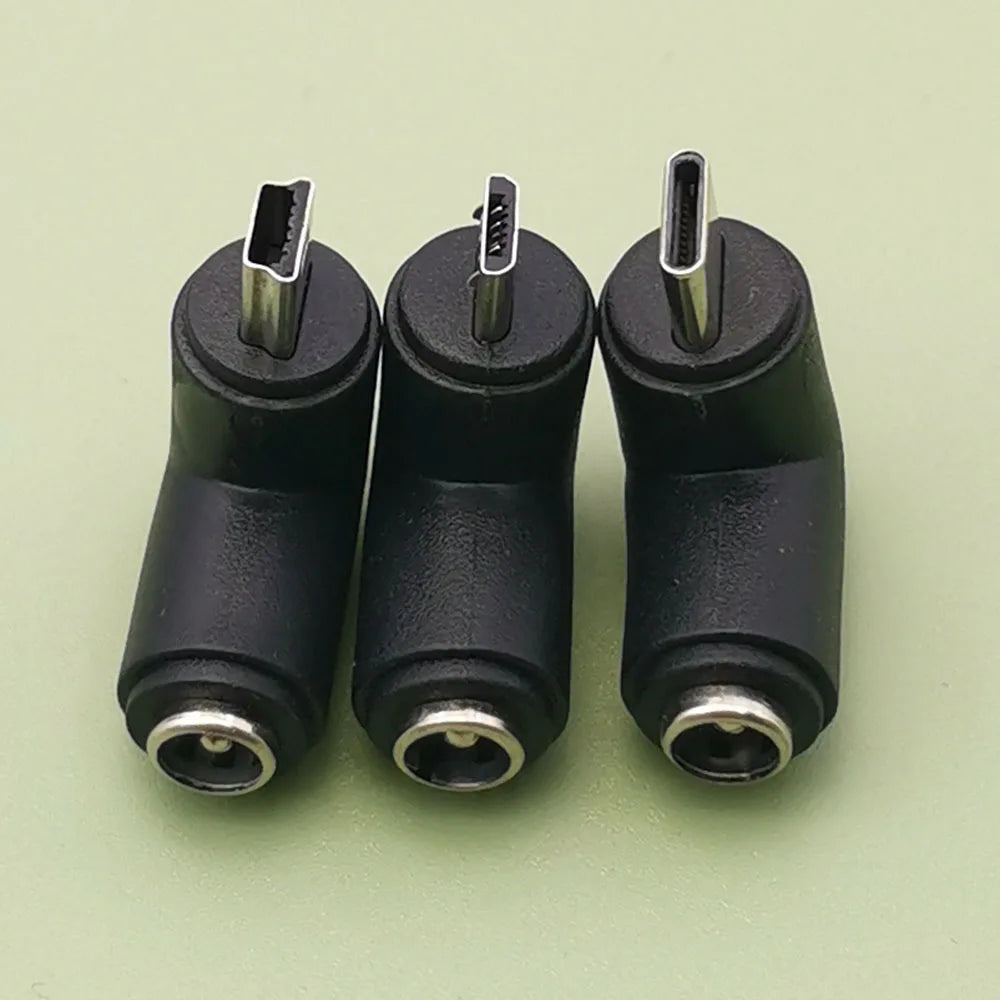 1pc DC 5V 5.5 X 2.1 mm Female Jack to Type-C Micro Mini USB Male Plug 90 Degrees DC Power Connector Adapter Plug