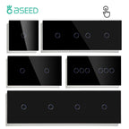 BSEED Touch Switches 1/2/3Gang 1Way Wall Light Switches Blue LED Backlight Glass Sensor Screen Home Switches Black EU Standard