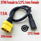 1Pcs XT90 Male/Female Connector To DC 5.5*2.1 5.5*2.5 14AWG 15A Power Cable Adaptor For Car Battery Charging Adapter Cables 30CM