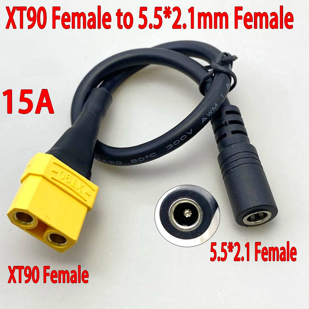 1Pcs XT90 Male/Female Connector To DC 5.5*2.1 5.5*2.5 14AWG 15A Power Cable Adaptor For Car Battery Charging Adapter Cables 30CM