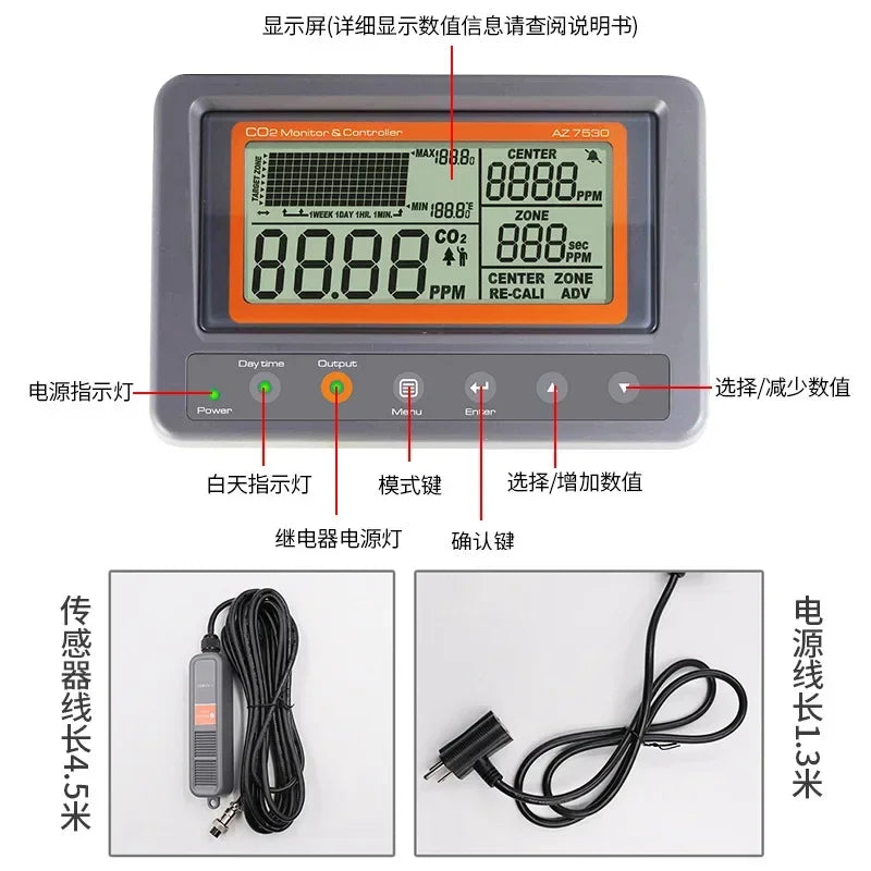high precision Digital Wallmount Carbon Dioxide CO2 Controller IAQ Monitor w/ Relay Function & NDIR Sensing Probe for Green Hous