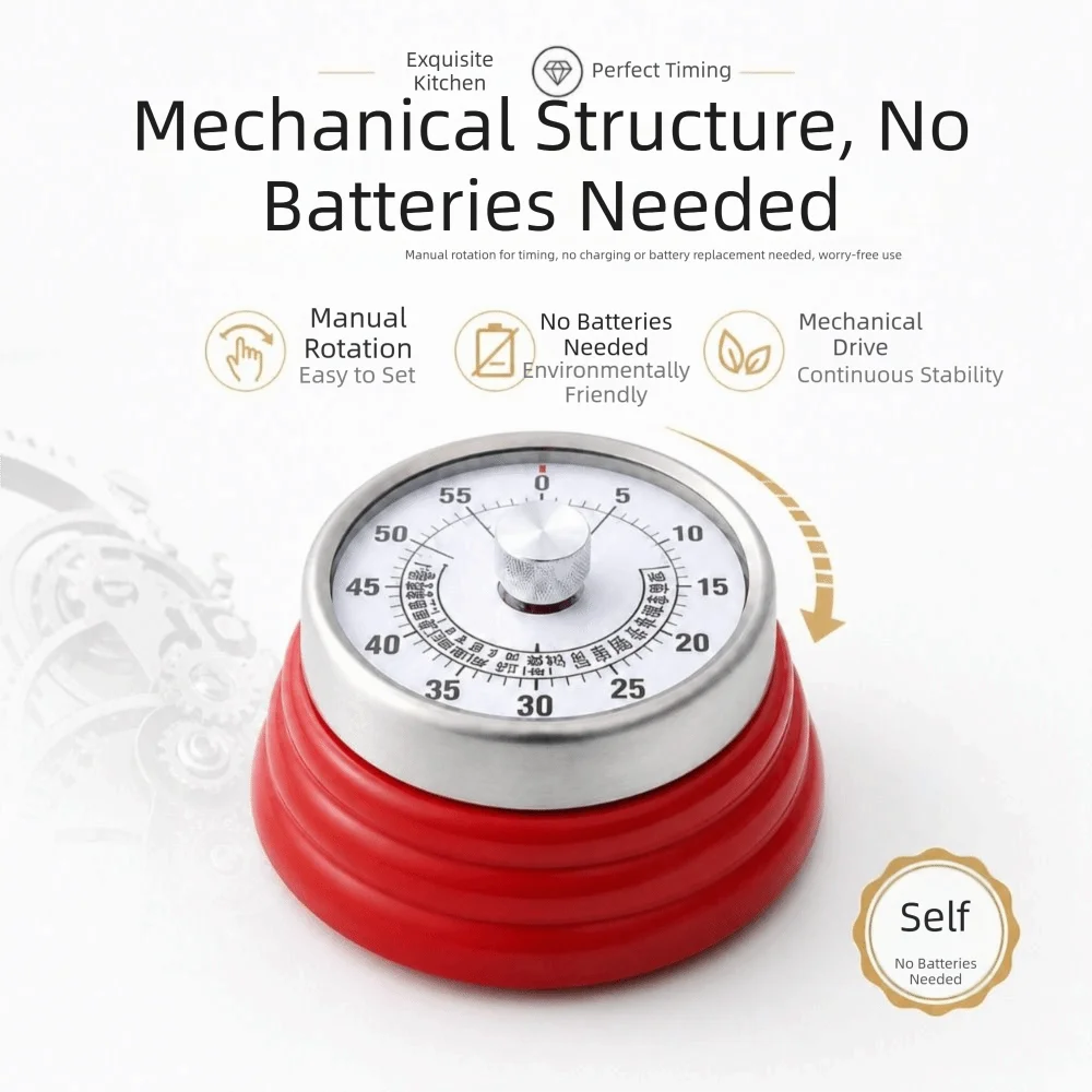 Magnetic Suction Countdown Alarm Clock 60 Minutes Battery Free Children Study Timer Mechanical Operation Visual Display
