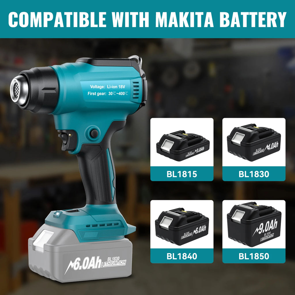 For Makita 18v Battery Cordless Heat Gun 18V Battery Adjustable Temperature 122℉-1022℉ Battery Heat Shrink Gun