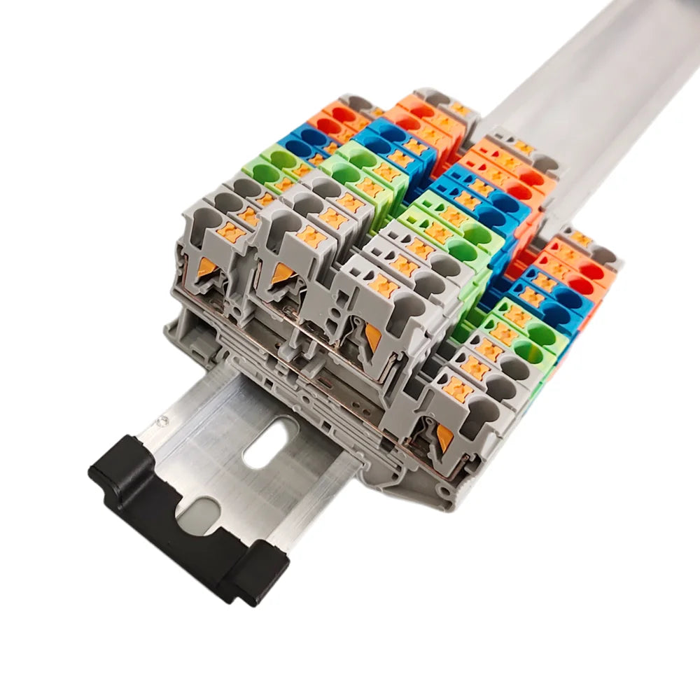 10Pcs PTTB-2.5 Double Level Push-in Din Rail Terminal Block 2 Layer 2.5mm² Plug Cable Electrical Wire Connector PTTB 2.5