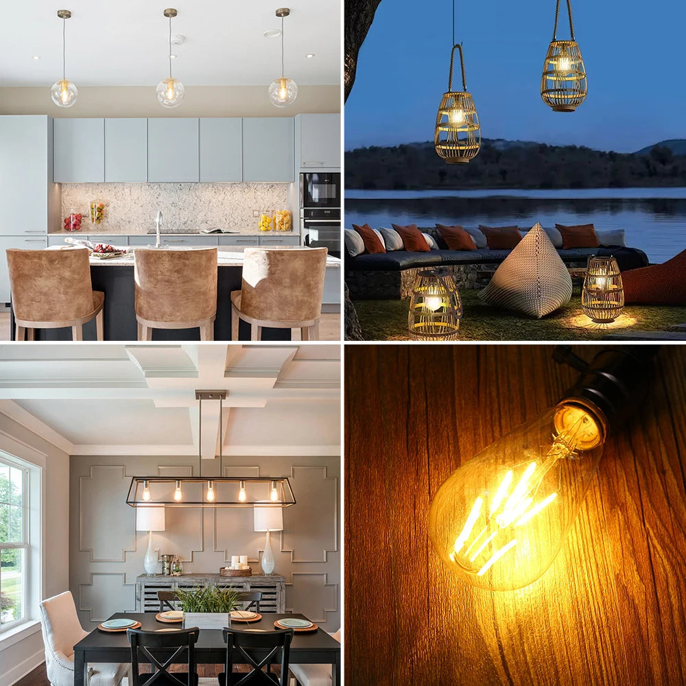 E27 Retro Edison Filament Bulb 4W 6W 220V ST64 Vintage LED Lamp Bulbs 2200K 2700K Warm White Amber Glass Light Bulbs for Home