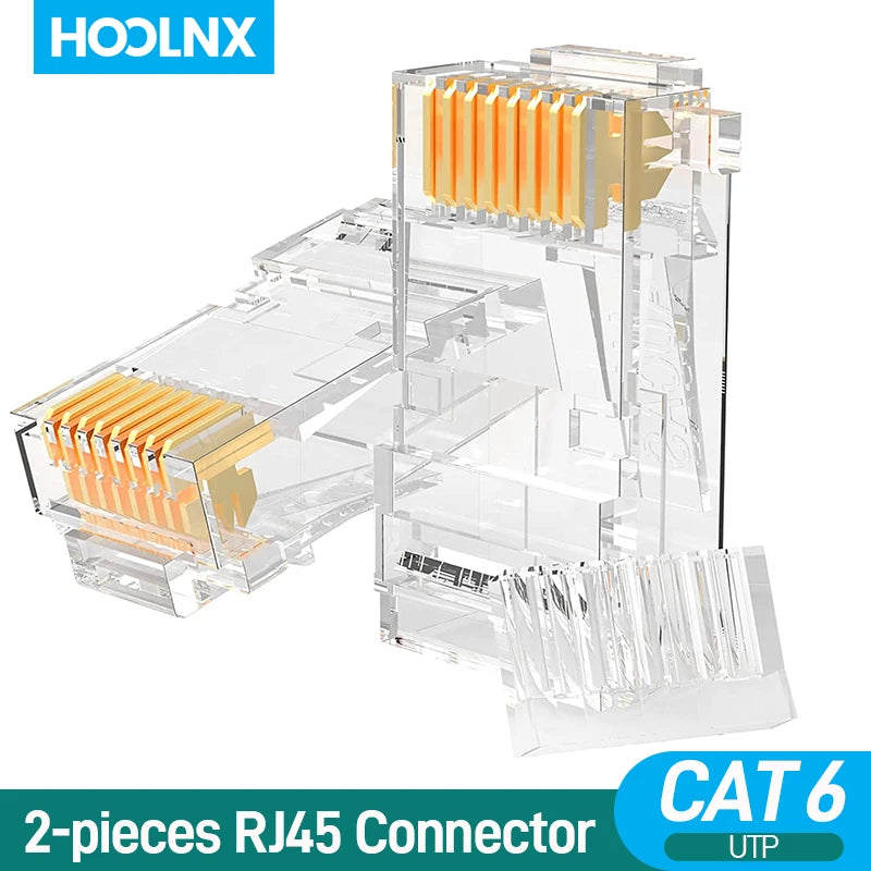 Hoolnx 2 Piece RJ45 Connector CAT6 Modular PLugs UTP STP 50U Gold Ethernet Ends Plated Load Bar for 23-24 AWG Lan Network Cable