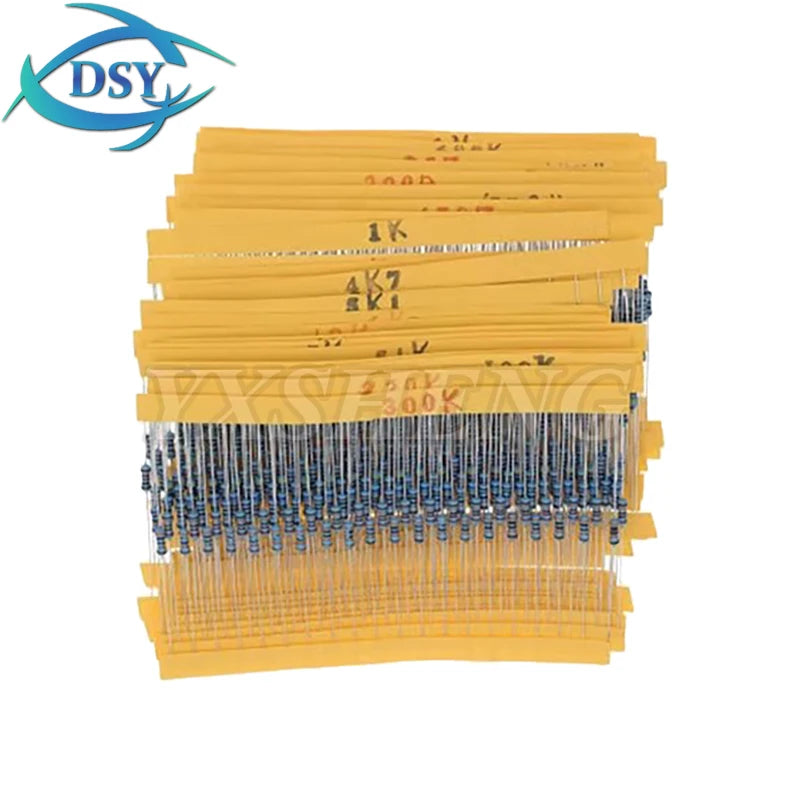 600pcs/set 30 Kinds 1/4W Resistance 1% Metal Film Resistor DSSUPPLY Pack Assorted Kit 1K 10K 100K 220ohm 1M Resistors 300pcs/set