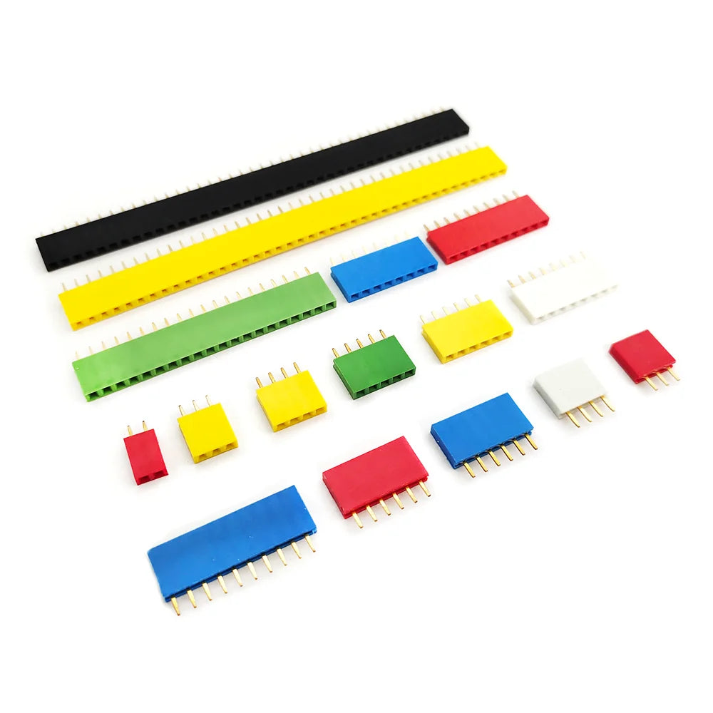10PCS Colourful Single Row Female 2.54MM Spacing Pin Socket Female Header Connector 2P 3P 4P 5P 6P 8P 10P 14P 16P 20P 40P