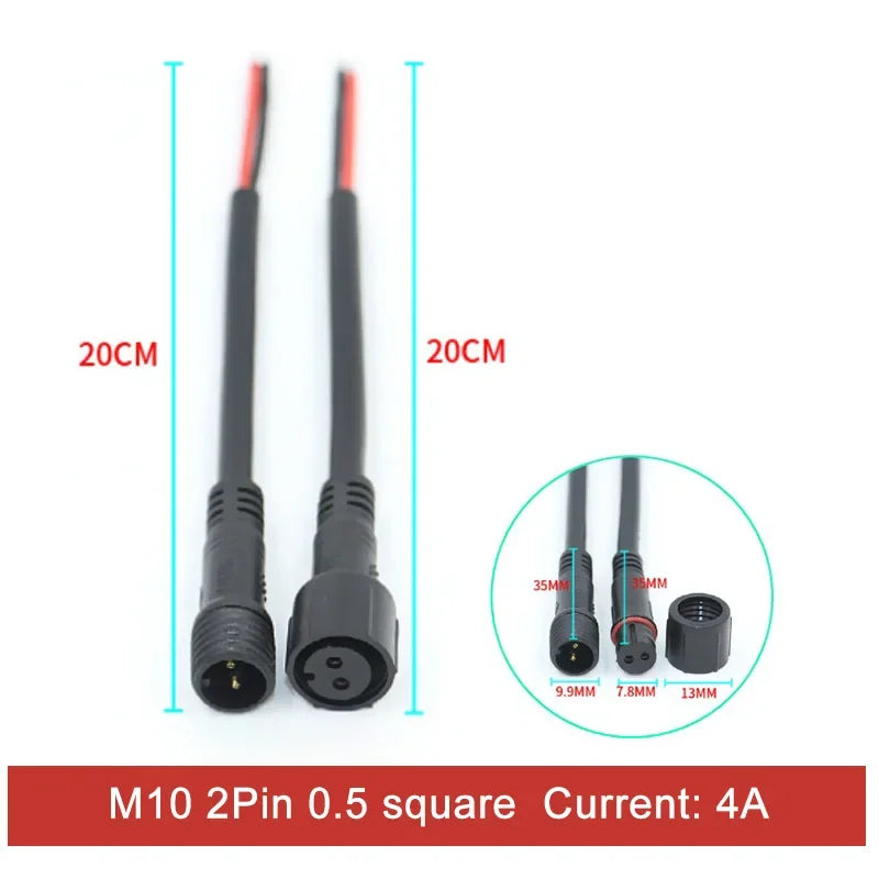 2Pin M8 M10 M12 M14 5521DC Mini Plug Male Female Butt Plug with Wire Solar Light Car PVC Waterproof Connector Plug 5.5x2.1dc