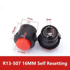 5/20/100Pcs R13-507 16mm Round Switch Momentary Push Button Switch 2Pins ON-OFF Self-reset Panel Mounting