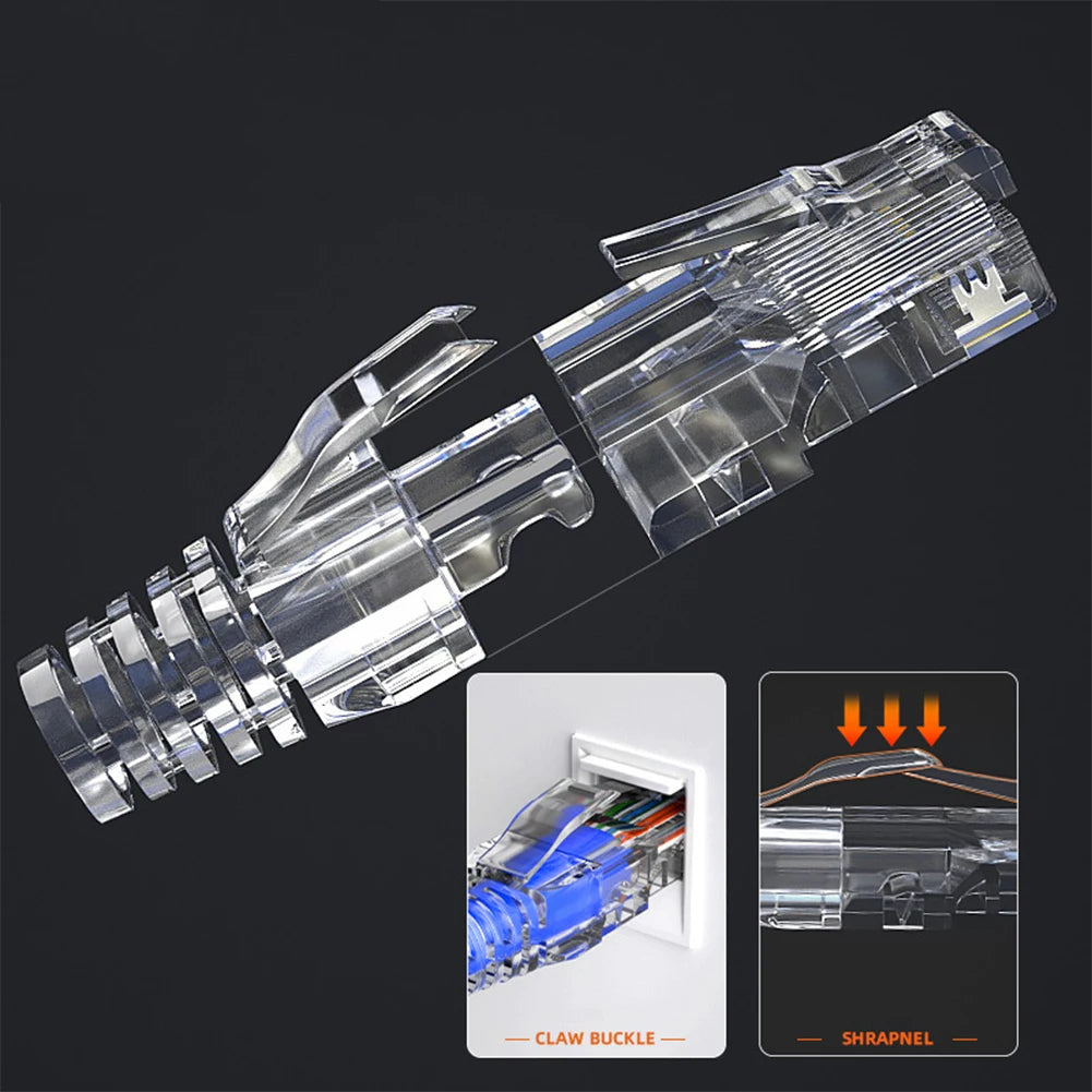 100Pcs/set RJ45 Cat6 Pass-Through Connector and Strain Relief Boot Pack, Various Colors for Crimping Modular Plugs