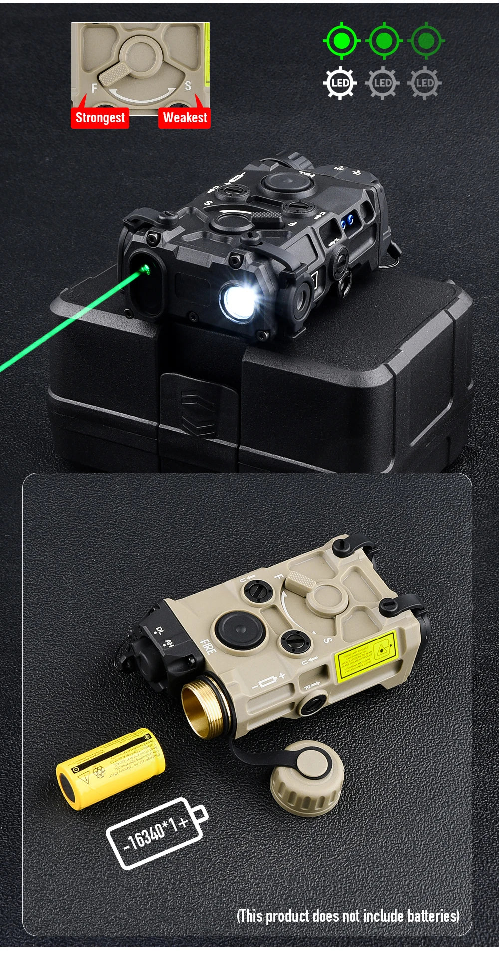 Tactical Nylon EOTEC OGL Red Dot Laser Indicator Blue Green IR PEQ-15 with OGL White Strobe Flashlight for Airsoft Gun Rifle
