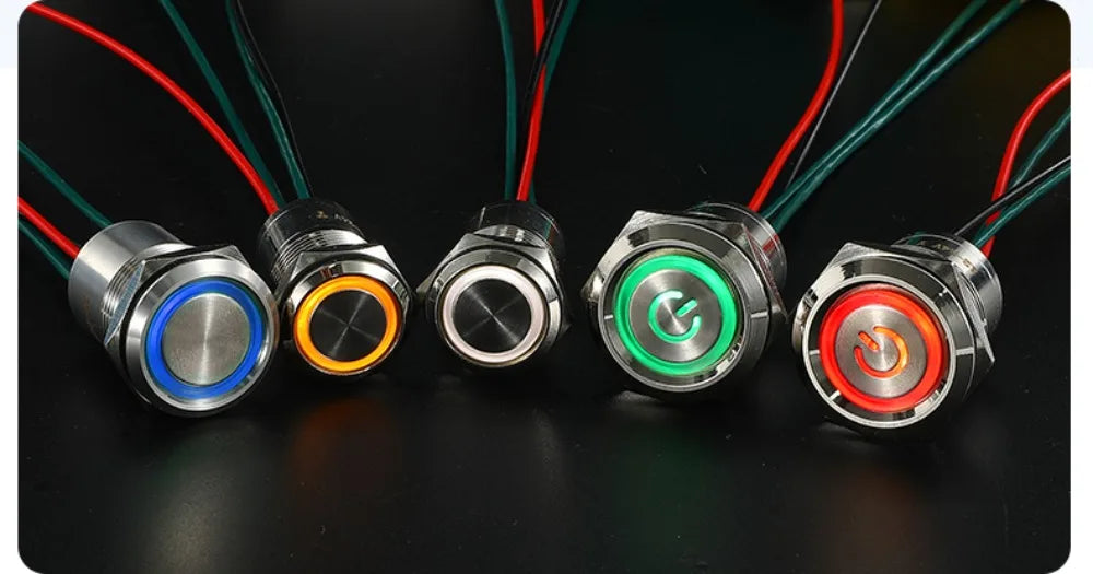 16/19/22mm IP67 Waterproof Metal Push Button Switch 10A High Current LED Light Momentary Latching Outdoor Power Switch Red Green