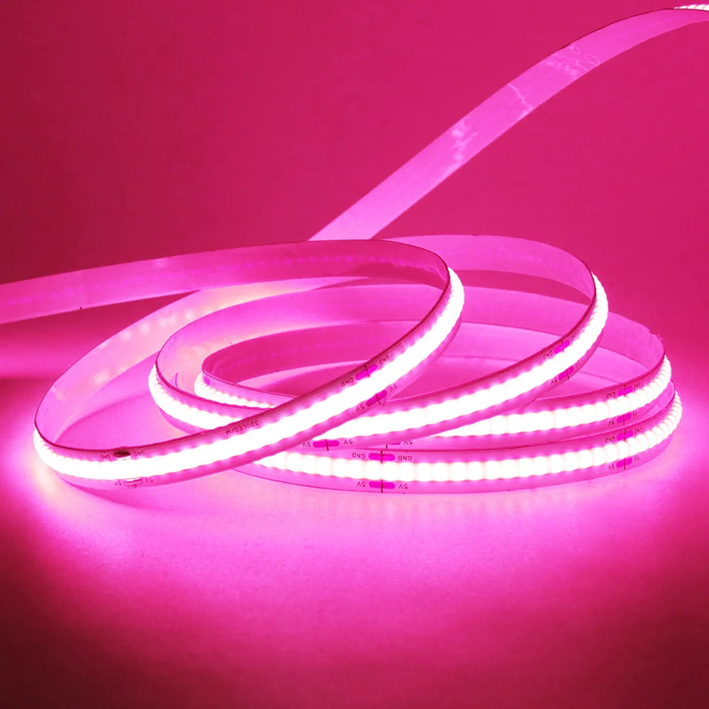 3mm 5mm PCB Battery Power COB LED Strip Light 5V Warm Natural White Blue Red Green Pink Tape 320LEDs 8mm High Density Flex Lamp