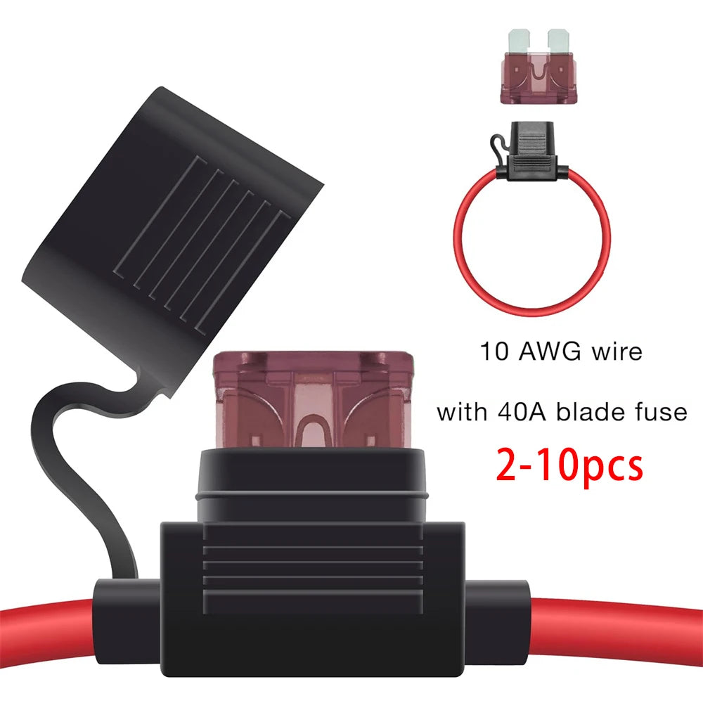 2-10PCS Inline Fuse Holders 12V,10/12/14/16/18 AWG Inline Fuses,Waterproof Fuse Holder with 10A-40A ATC/ATO Standard Blade Fuses