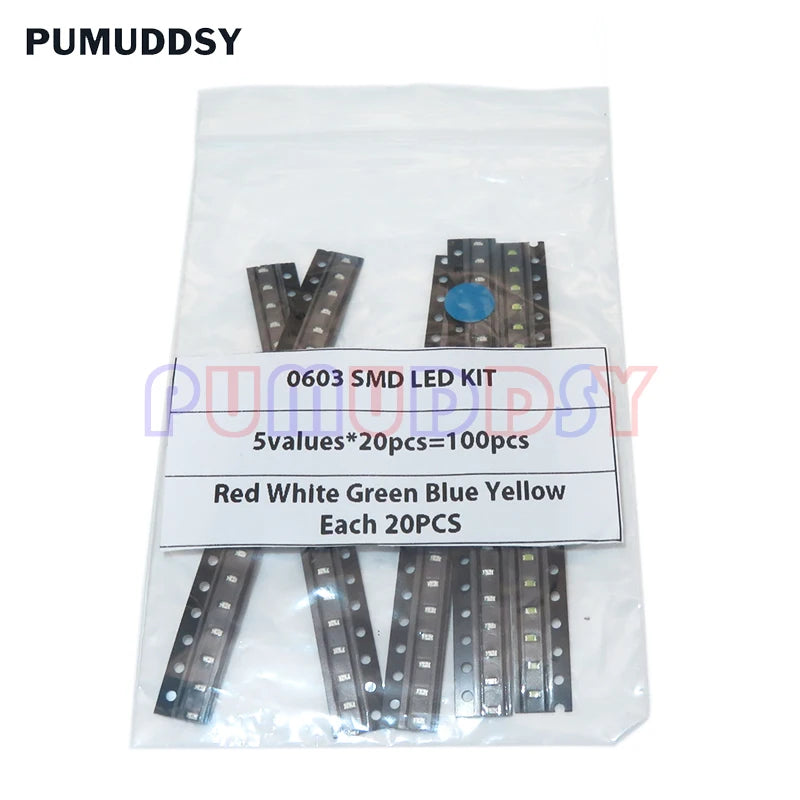 100PCS=5 Colors X 20PCS 5050 5703 1210 1206 0805 0603 LED Diode Assortment SMD LED Diode Kit Green/ RED / White / Blue / Yellow