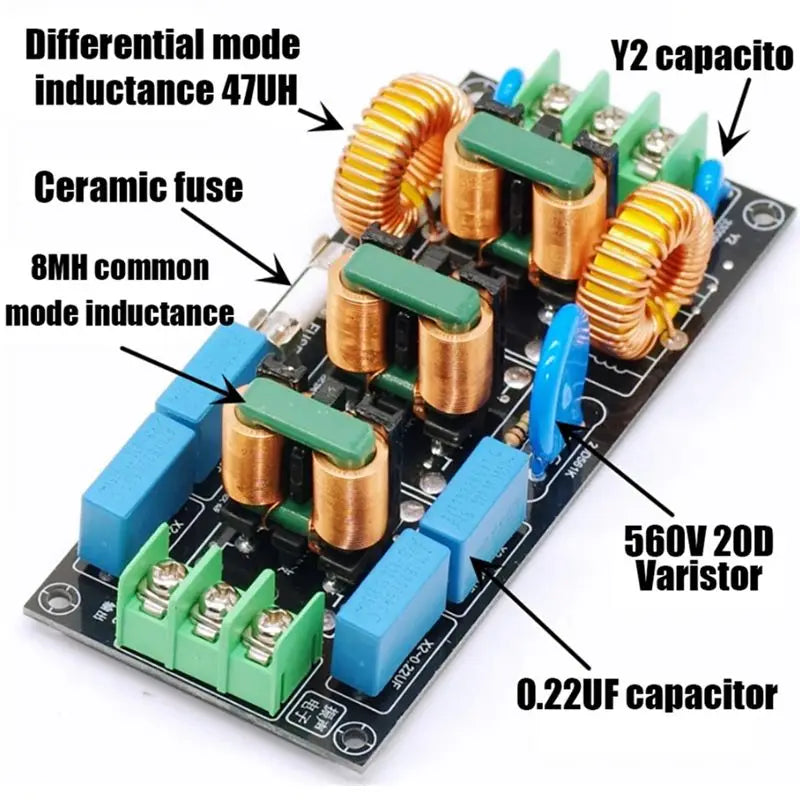 AB97-DC EMI Filter Four-Level Audio AC 220V Power Supply EMI 110V Differential Mode Common Mode EMC Safety Rules FCC 8A