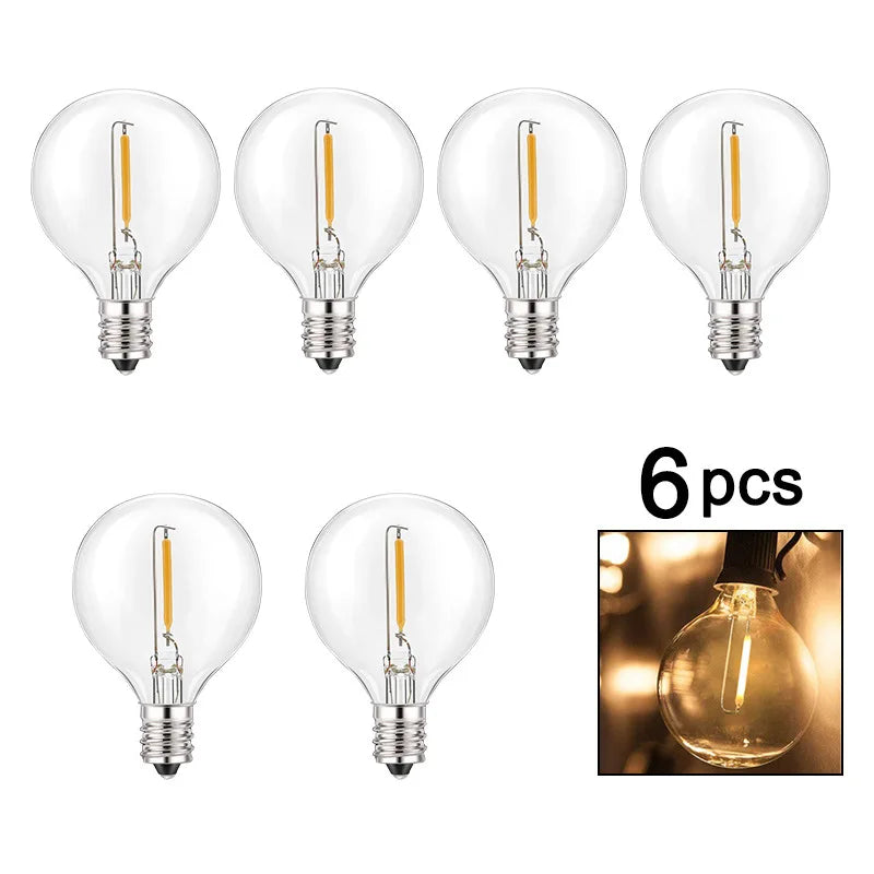 6PCS LED 1W 2W E27 3V 220V 110V Warm White Filament S14 Ready Bulb European US Standard Decoration Light String Replacement