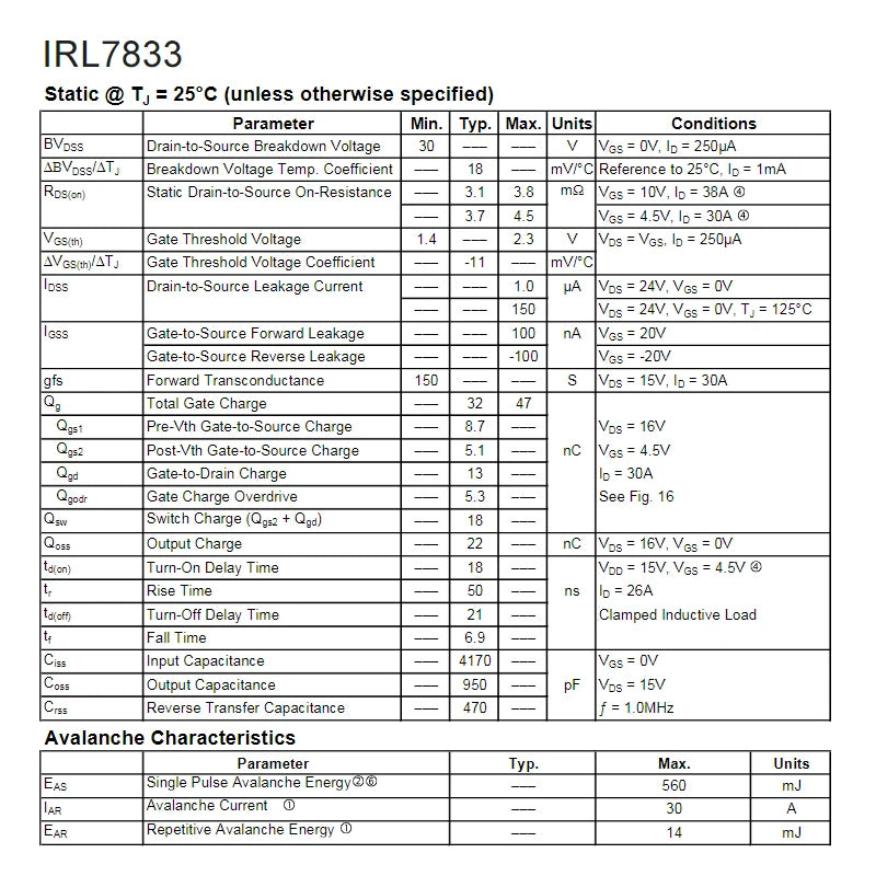 IRL7833PBF IRL7833 N-Channel Power MOSFET Transistor,30 V 150A,3-Pin TO-220AB 4PCS