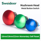 16/19/22mm Metal Button Switch Waterproof Momentary Self Reset Screw Foot Red Green Blue Mushroom Head Power Switch