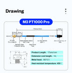 BLV® PT1000 Thermistor M3 M4 Bear 3x15mm PT1000 Pro High Temperature Resistance 450℃ For Rapido Hotend Dragon Hotend