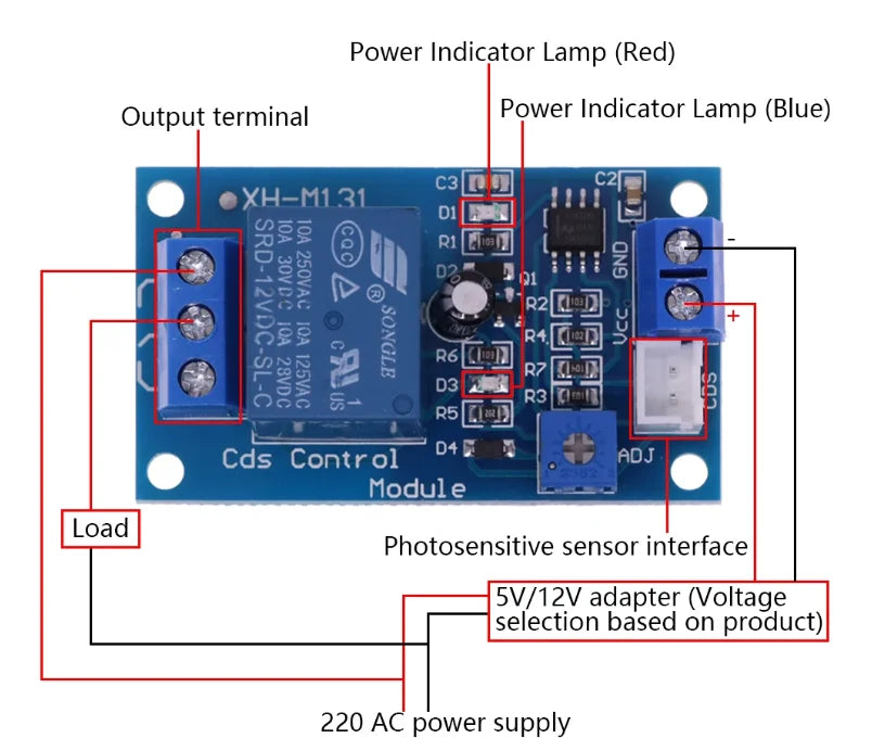 1/3/5/10PCS XH-M131 DC 5V 12V 24V Light Control Switch LDR Photoresistor Relay Module 10A Automatic Light Sensor