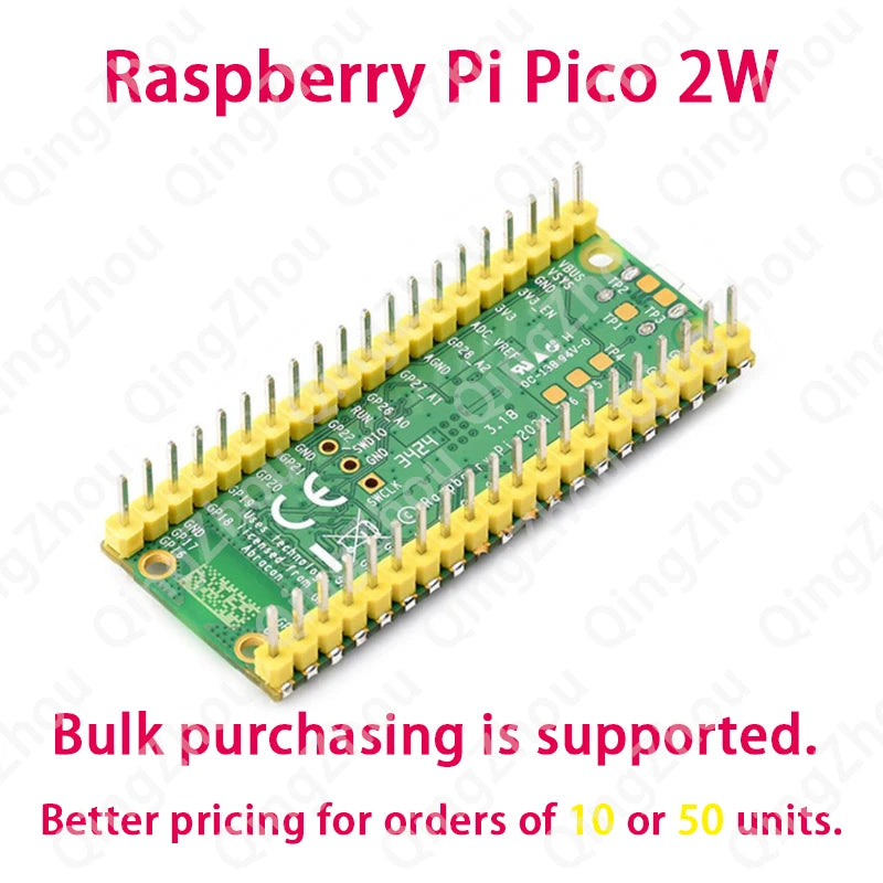 Raspberry Pi Pico 2‑W controller, featuring a dual‑core dual‑architecture processor with Wi‑Fi and Bluetooth support. Bulk purch