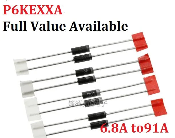 20PCS P6KE6A8/16A/18A/10A/12A/13A/15A/24A/27A/30A/33A/36A/51A/91A TVS Diode PKKE6.8A P6KE16A P6KE18A P6KE15A P6KE36A TVS Diode