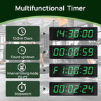 Gym Timer Clock for Home Fitness Timer with Stopwatch Button, Large Digital Stopwatch Countdown Clock, 12/24H Digital Wall Clock