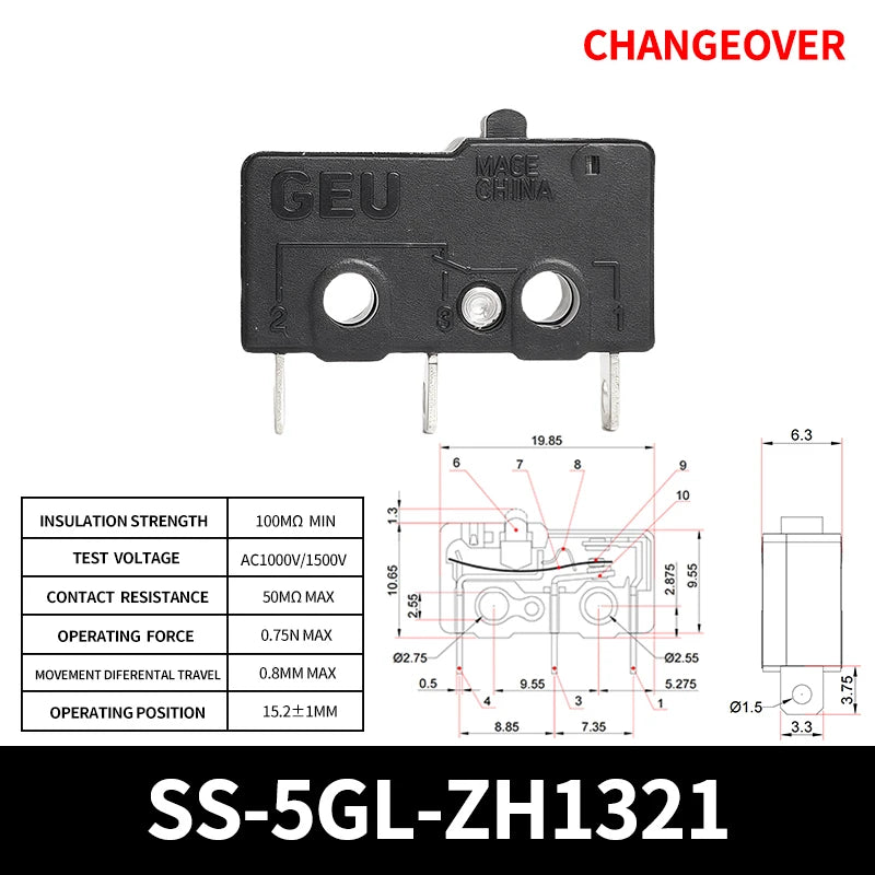 SS-5GL 2/3Pins Micro Limit Switch NO/NC/CHANGEOVER SPDT Snap Action Switch ON/OFF