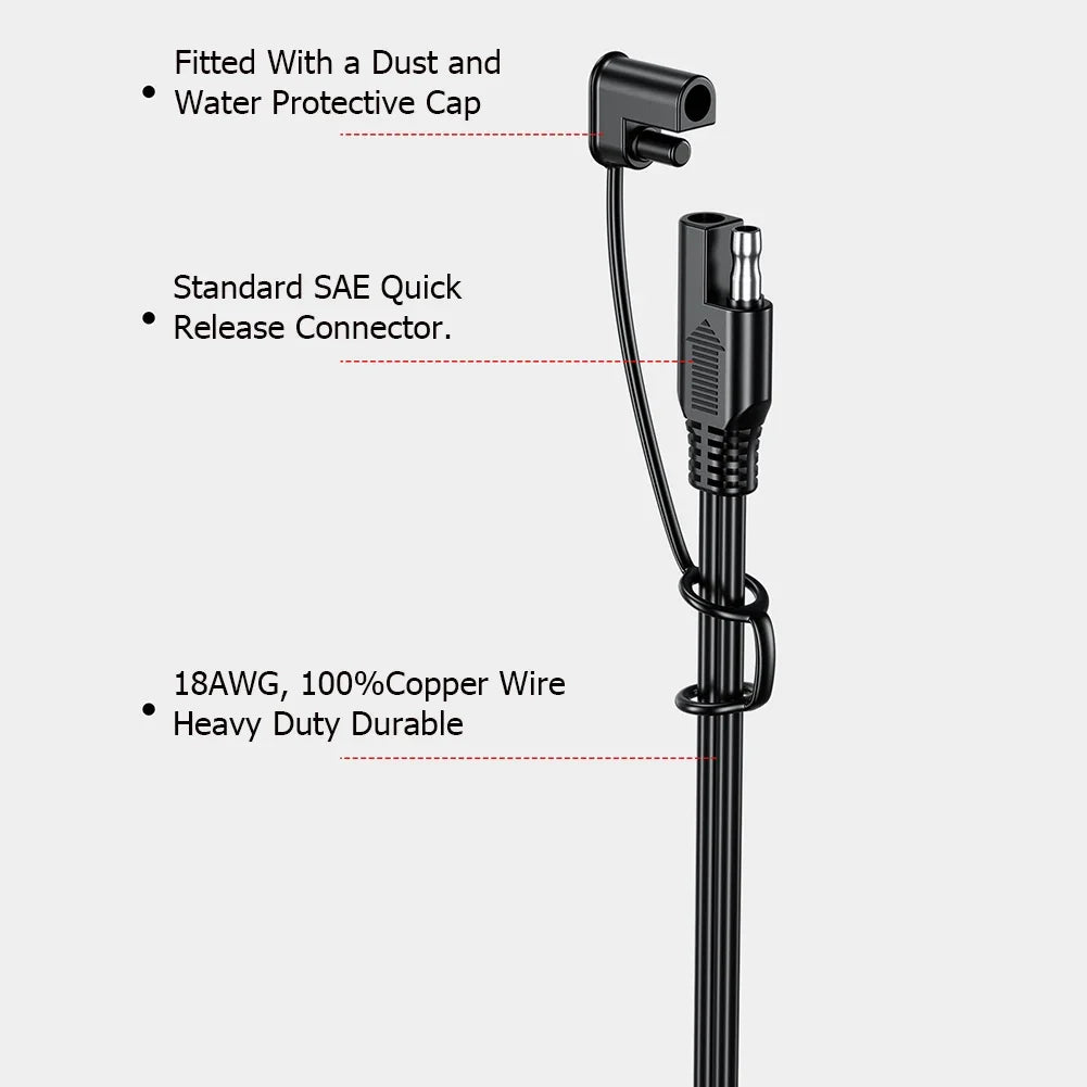 0.6/1.8m SAE Cable With Fuse Terminal O Connector Battery Charger Extension Adapter Wire 18AWG 12-24V Terminal,1-2Pcs/Lot