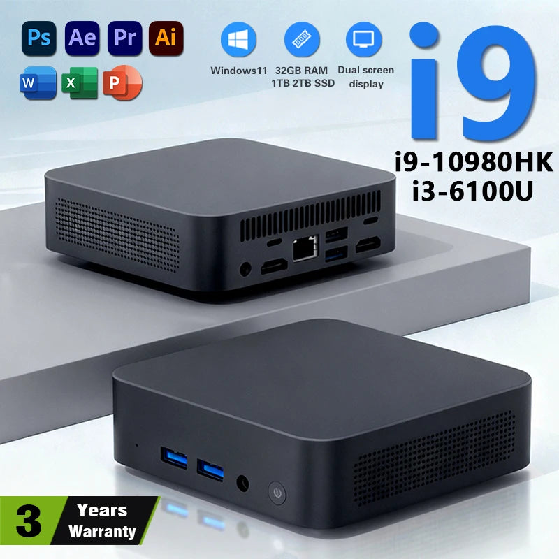 Windows 11 Pro Mini Pc Intel i9 10980HK i3 6100U Mini PC Computer 16GB 32GB RAM 1TB SSD Gaming PC Wifi 6 BT5.2 Mini PC Desktop