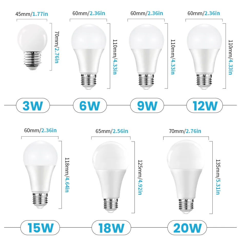 10pcs LED Bulb Lamps E27 AC220V 240V Light Bulb Real Power 20W 18W 15W 12W 9W 5W 3W Lampada Living Room Home LED Bombilla