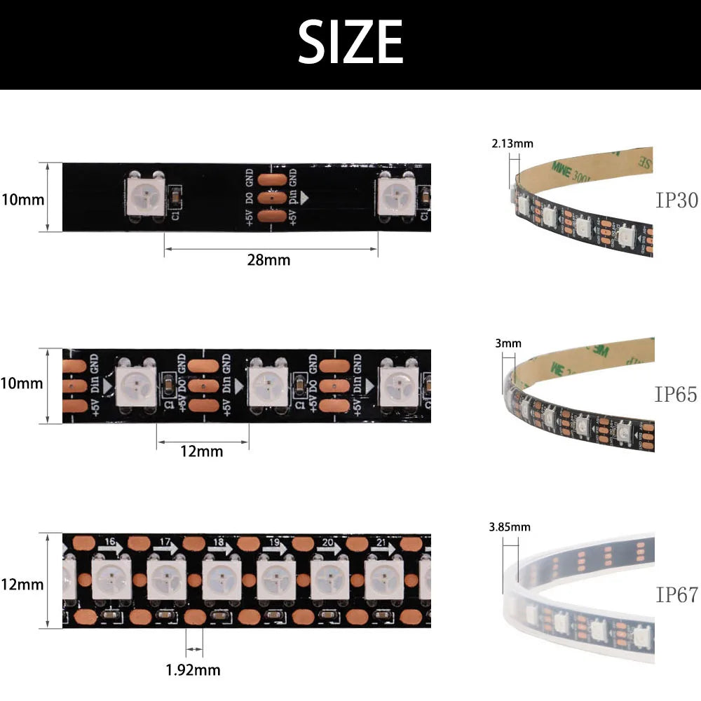 WS2811 WS2812B WS2813 WS2815 30/60/144Pixels/Leds/m 5050 RGBIC Smart LED Strip WS2812 Individually Addressable IC Light DC5V/12V