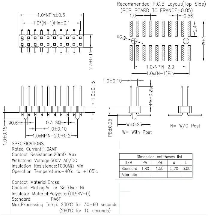 10pcs 1.0mm 2x3P/4P/5P/6p/7p/9p/10p/20p-50P Double Row PH2mm Rohs Gold High Temp W/O Post Vertical SMT Female Header Connector