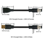 M12 to USB Cable Connector 4Pin 5 Pin A/D/B Code to USB Scanner Cable Industrial Camera USB to M12 Male Female Extension Line