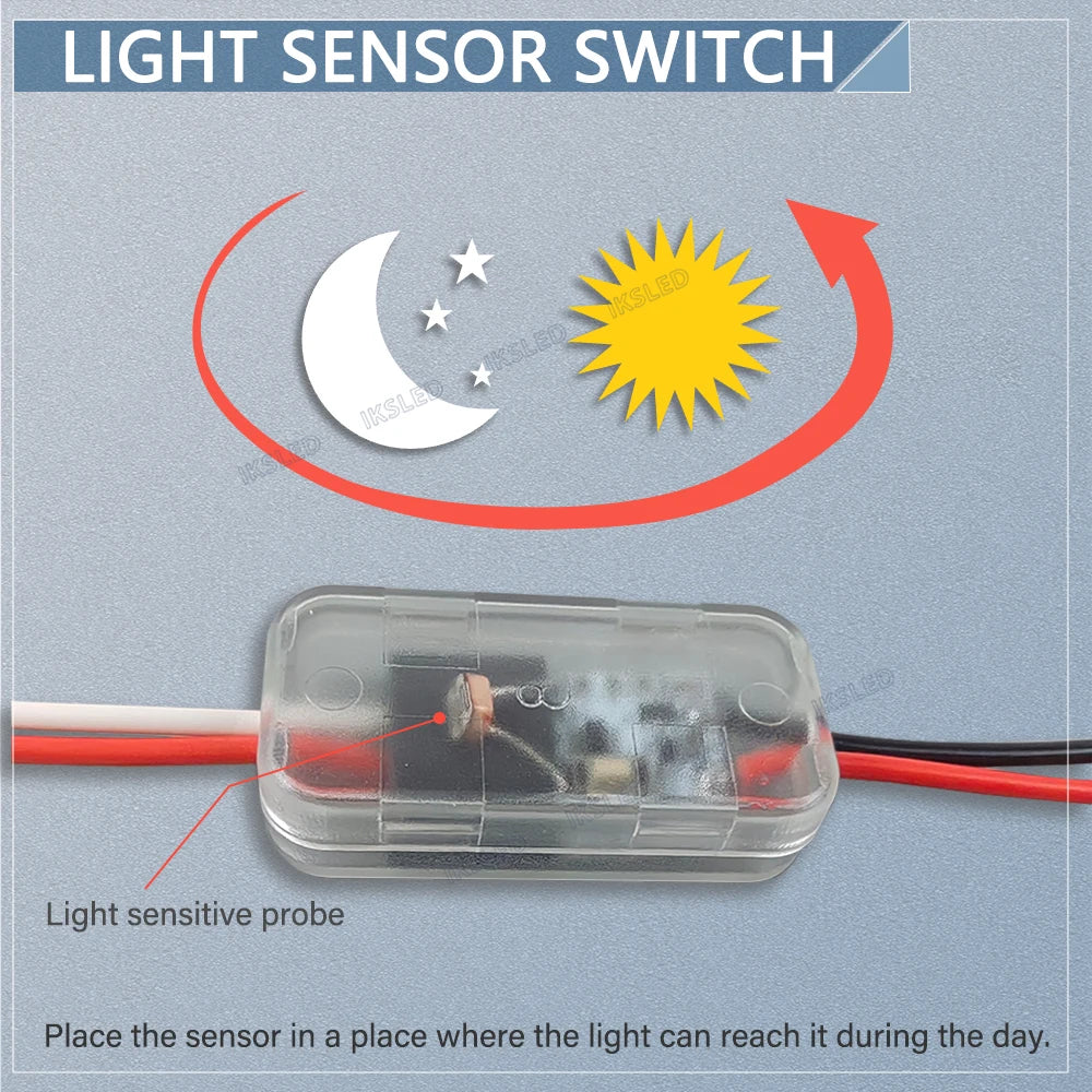 Light Sensor Switch Auto on Off Photocell Street Light Switch 5A Photo Control Photoswitch Sensor with Remote Control 3.7V-24VDC