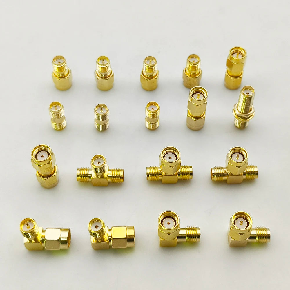 18Pcs Adapter SMA to SMA/ RP-SMA to SMA / RPSMA Male Plug & Female Jack Straight Right Angle RF Coaxial Connector Kit Gold-plate