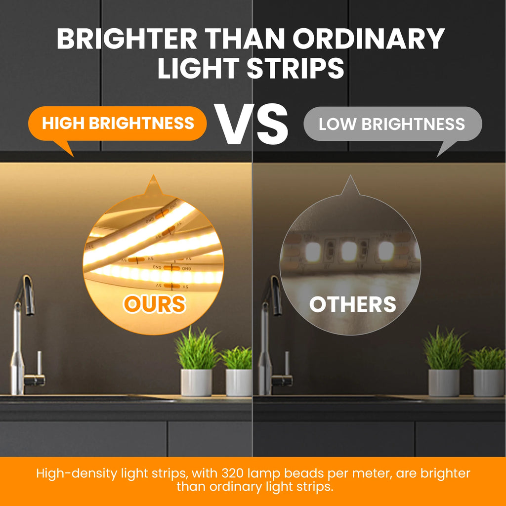 3AA Battery Box COB LED Strip 5V 8MM 320LEDs/m Warm Natural White Flexible Battery Tape COB Strip for Bedroom TV Backlight