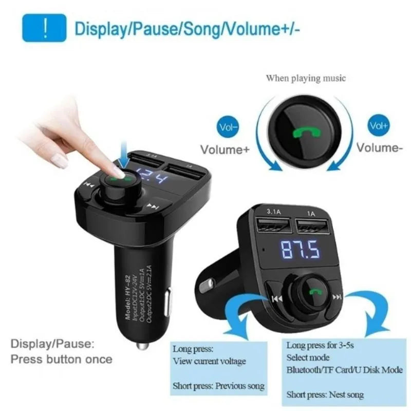 Wireless Bluetooth FM Transmitter MP3 Player With Hands-Free Calling Radio Receiver Dual USB Charger & Music Stereo Adapter