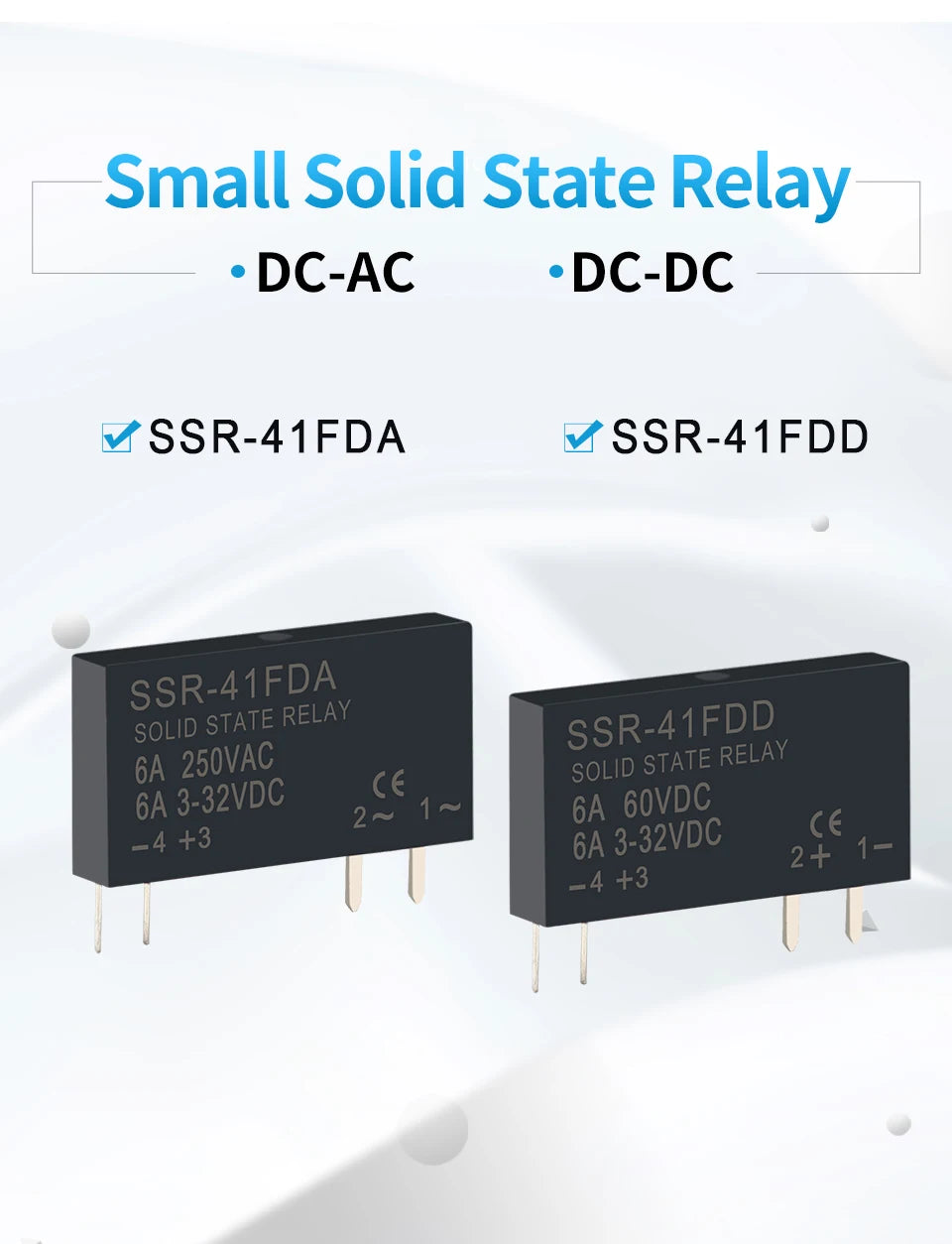 OMCH SSR-41FDA SSR-41FDD Slim Relay 250VAC 3-32VDC 6A Non-contact Din Rail Relay DC-AC DC-DC SSR Solid State Relay Module