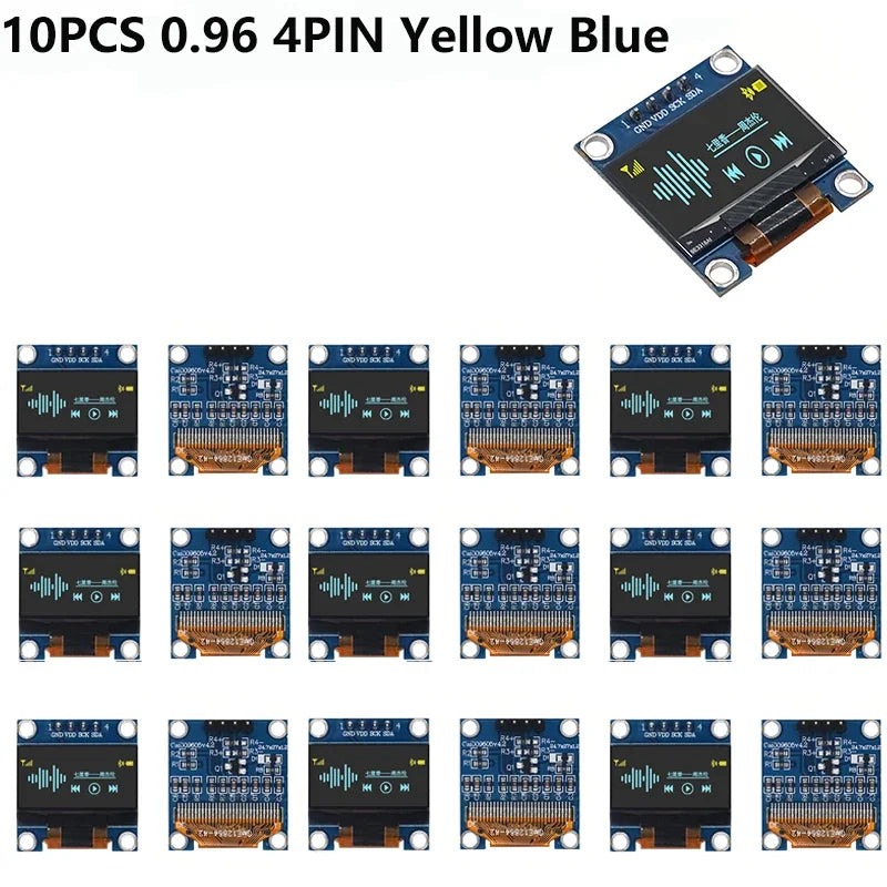 1-10PCS 0.96 Inch OLED Display Module I2C IIC SPI Serial 128X64 SSD1306 LCD 3.3-5V 4 Pin White/Blue/Yellow Blue for Arduino