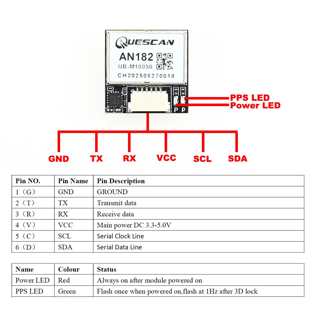QUESCAN 18mm M10 GPS GNSS Module with Compass 25Hz GPS Galileo GLONASS BeiDou FPV Racing Car Drone Flight Controller GPS M10050