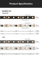 WS2805 Pixels LED Strip Light RGBCCT 5 in 1 Addressable LED Lights Dual Signal RGB WW CW 3000K-6500K DC12V 24V 1 IC to 3/6/7 LED